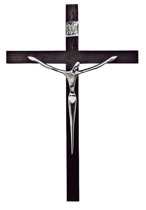 CRUCIFIXO MADEIRA ESTLIZADA PRATA REF92 31 X 20CM