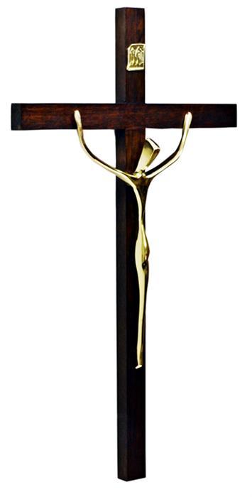 CRUCIFIXO MADEIRA ESTILIZADO DOURADO REF94 56X32 CM