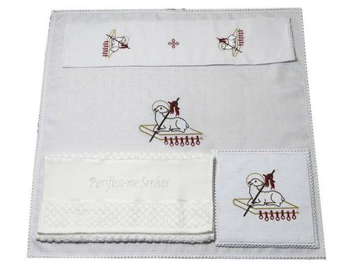 JOGO DE ALTAR BORDADO ALFAIAS REF 15.20/10441 16X16 CM