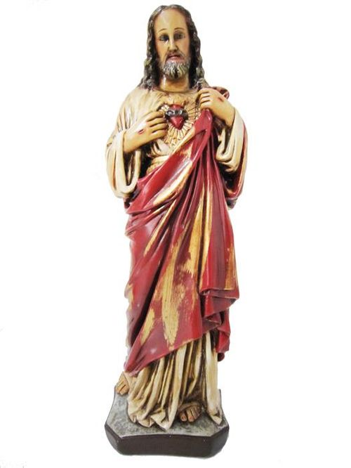 IMAGEM GESSO SAGRADO CORACAO JESUS CC MOD MAOS ABERTAS 30 CM