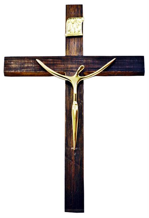 CRUCIFIXO MADEIRA ESTILIZADO DOURADO REF 90 20X13 CM